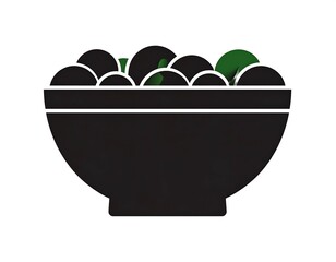 Black bowl filled with spherical green and dark shapes