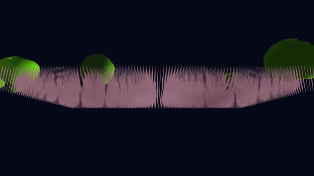 3D visualization of spiky viral pathogens swarming over respiratory cilia tissue. Seamless loop of microscopic biological attack with waving mucosal hairs and flowing virus particles.
