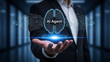 AI Agent Technology Concept With Digital Brain Interface And Circuitry