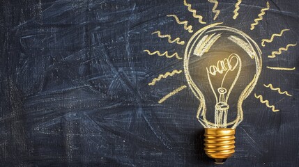 Chalk drawing of a lightbulb icon on a dark blackboard with textured edges and soft glow effect