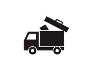 Fototapeta premium Black silhouette of a small truck with its bin lid open, possibly dumping