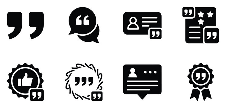 Quote vector icons set. Quotation mark, feedback, testimonial and citation