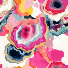 Seamless pattern of whimsical abstract geode inspired shapes with vibrant pastel tones white highlights and visible expressive brush strokes