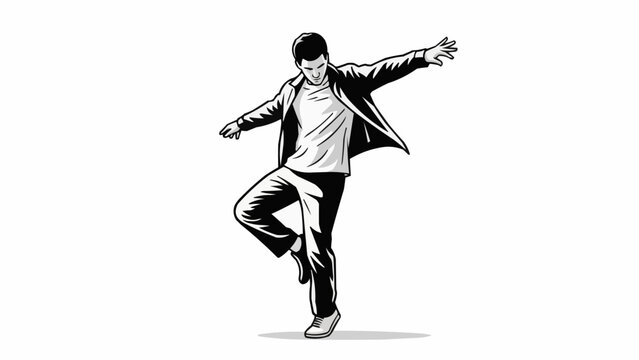 Man dancing in a dynamic pose with arms outstretched.