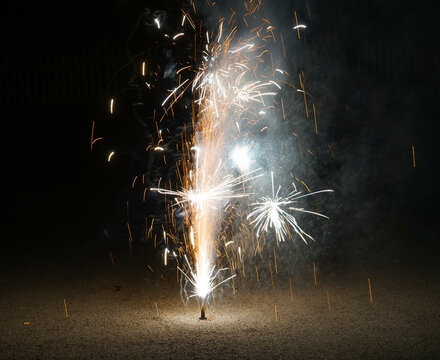 close up on fireworks fountain on the ground