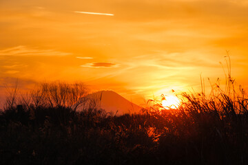 富士山と夕日