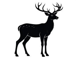 Obraz premium Black silhouette of a majestic deer with large antlers, isolated on white
