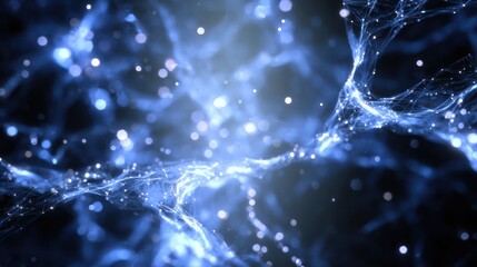 Glowing blue abstract network structure with particles and light effects in a dark environment, bnv (84) reference