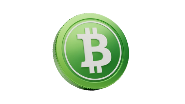 Green Bitcoin Coin Isolated on White Background, Cryptocurrency Symbol - Powered by Adobe