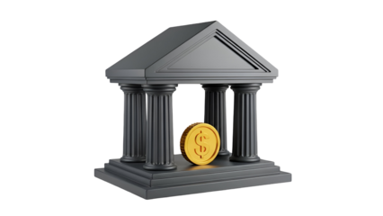 Golden Euro Coin in Ancient Greek Temple Structure, Symbolizing Wealth and Prosperity