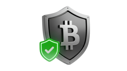Secure Bitcoin Shield with Checkmark, Protection, and Verification