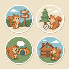 Fototapeta premium Cute Squirrels Camping and Hiking Adventure Stickers.