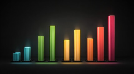 A colorful bar graph shows increasing growth trend with vibrant bars on dark background