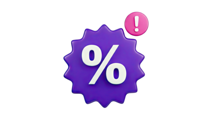 Purple starburst with percentage sign and exclamation mark