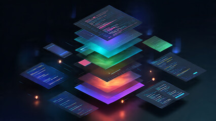 Abstract Digital Layers with Code Elements - Technology Concept