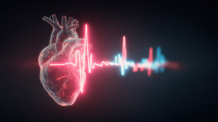 Transparent heart heartbeat pulse cardiology electrocardiogram health medical anatomy 3d render vascular system digital heart illustration shows glowing heartbeat pulse line for cardiology health