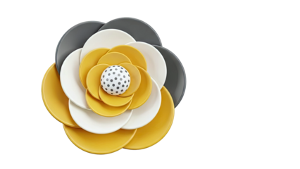 Stylized Camellia Flower Brooch with Polka Dot Center