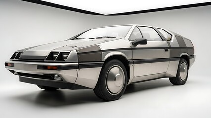 Obraz premium A silver concept car, showcased in a studio setting with a clean white background and soft lighting from above.
