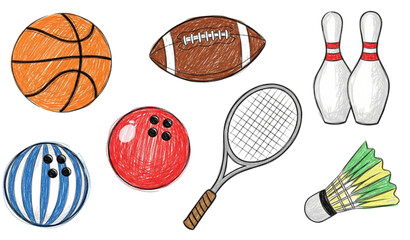 Playful kids sports doodle vector set with chalk and crayon texture © Saidi