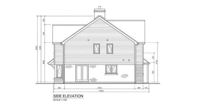 Detailed side elevation architectural drawing of a modern house