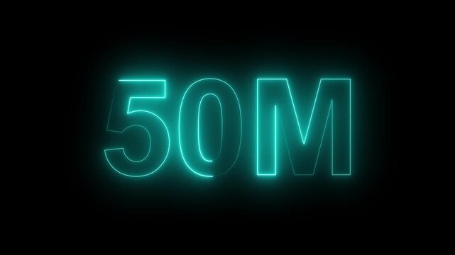 Glowing neon line 50M Ultra 4k icon isolated on black background. 4K Video motion 50M text icon for social media follow and subscription, followers. animation in Easy to put into any video.