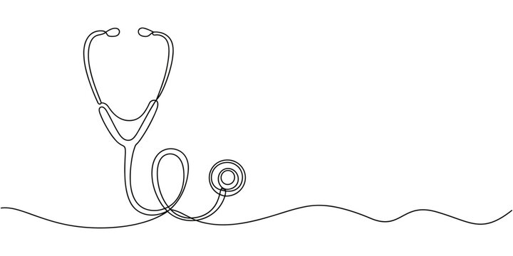 self drawing of World health day medical stethoscope single line art, continuous one line drawing of Isolated outline vector icon, Single one line Medicine stethoscope single continuous