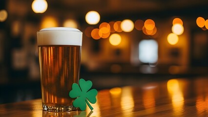 St patricks day celebration with a pint of beer and shamrock