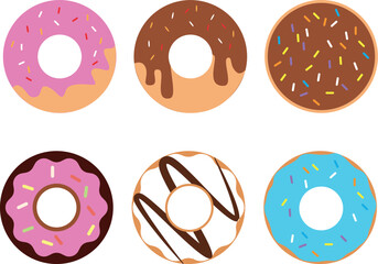 Fototapeta premium Six Colorful Frosted Donuts with Sprinkles doughnut
