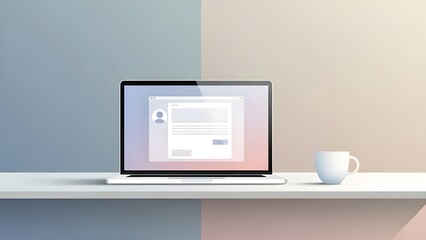 Modern workspace with a laptop displaying a digital login form for secure online access and user registration, set on a minimalistic desk