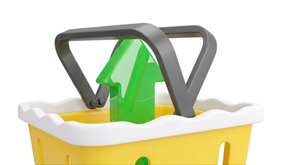 Shopping basket with a green up arrow