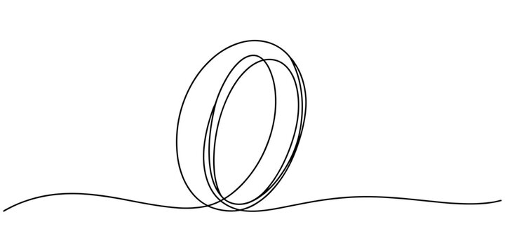 Continuous line drawing, Wedding rings, Black isolated on white background, Hand drawn vector illustration, Wedding ring line art style vector illustration, Wedding rings continuous one line drawing.