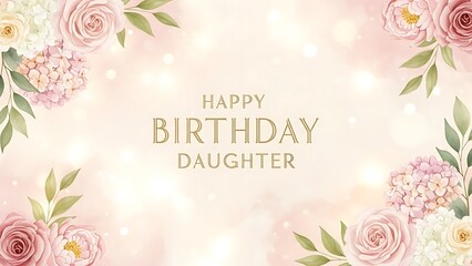 Beautiful birthday card for daughter with floral design and elegant gold text