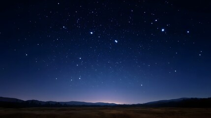 Fototapeta premium Starry night sky above the dark horizon