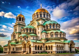 Fototapeta premium Ornate stone architecture of St Alexander Nevsky Cathedral with intricate details and majestic facade
