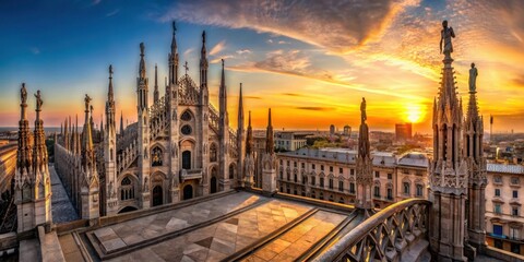 Obraz premium Panoramic view from the terraces of Milan Cathedral at sunset
