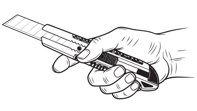 Persons hand holding a sharp retractable utility knife box cutter for crafting and industrial work