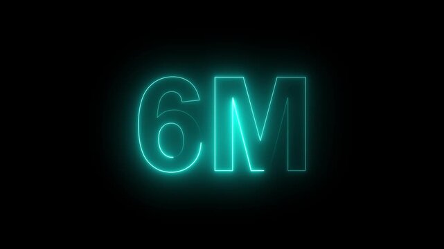 Glowing neon line 6M Ultra 4k icon isolated on black background. 4K Video motion 10M text icon for social media follow and subscription, followers. animation in Easy to put into any video.