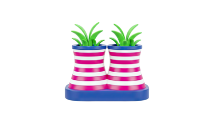 Two cartoon cooling towers with plants