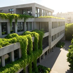 Concrete Building, Green Cascade: Urban Nature Scene