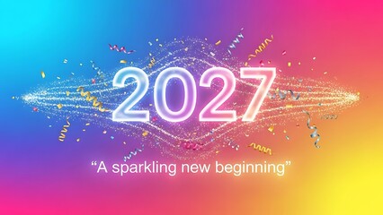 Illuminated new year 2027 celebration with vibrant colors and dazzling light effects a promising future