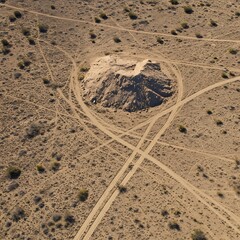 Desert Wound: Aerial View of Arid Landscape with Scarred Earth