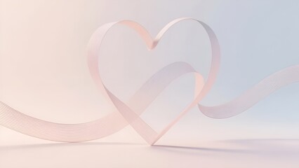 Pastel pink ribbon heart on a pale pink and sky blue gradient background