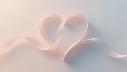 Pastel pink ribbon heart on a pale pink and sky blue gradient background
