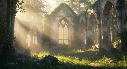 Sunlit Ruins: Forest Cathedral Render in Lush Detail