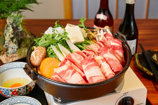 Japanese Sukiyaki Hot Pot With Beef Rolls