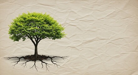Resilient Tree: Roots & Life on Wrinkled Paper