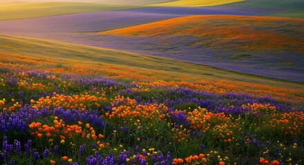 Golden Hour Bloom: Floral Fields at Dusk