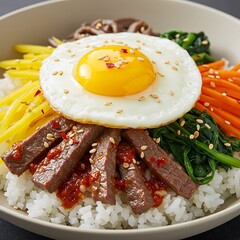 Bibimbap Bliss: Vibrant Korean Rice Bowl With Sunny-Side Up Egg