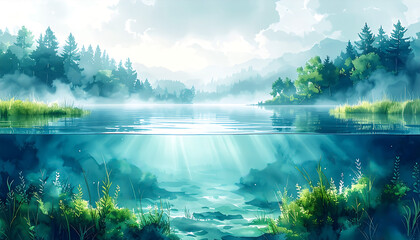 湖の中と上_generated by AI	