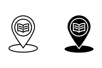 map pointer with a book, library location icon vector